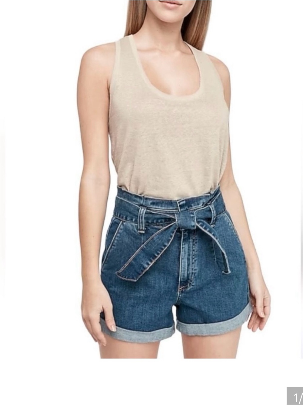 Express High Waist Tie-Belt Denim Shorts - Blue sz 6